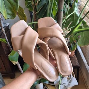 A New Day Tan Strappy Chunky Heels Sandals